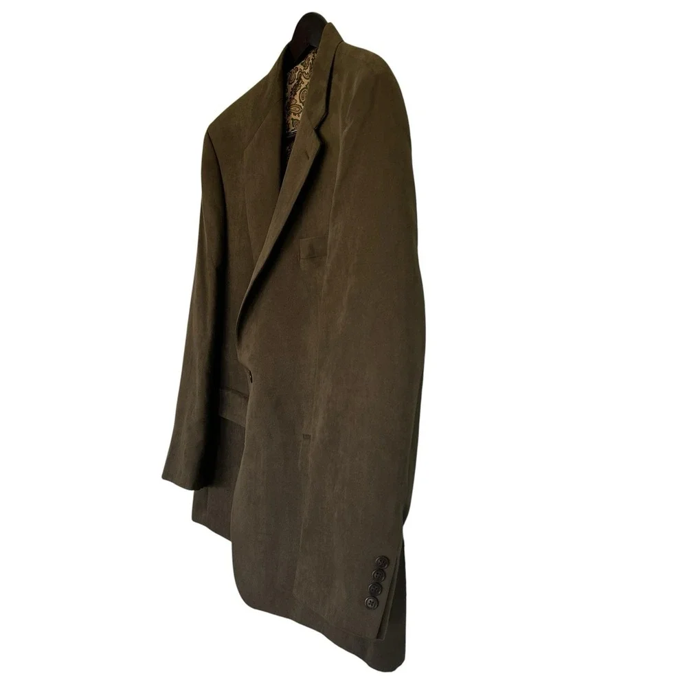 Lauren Ralph Lauren Faux Suede Blazer 46R Taupe Brown Paisley Lined Sport Coat